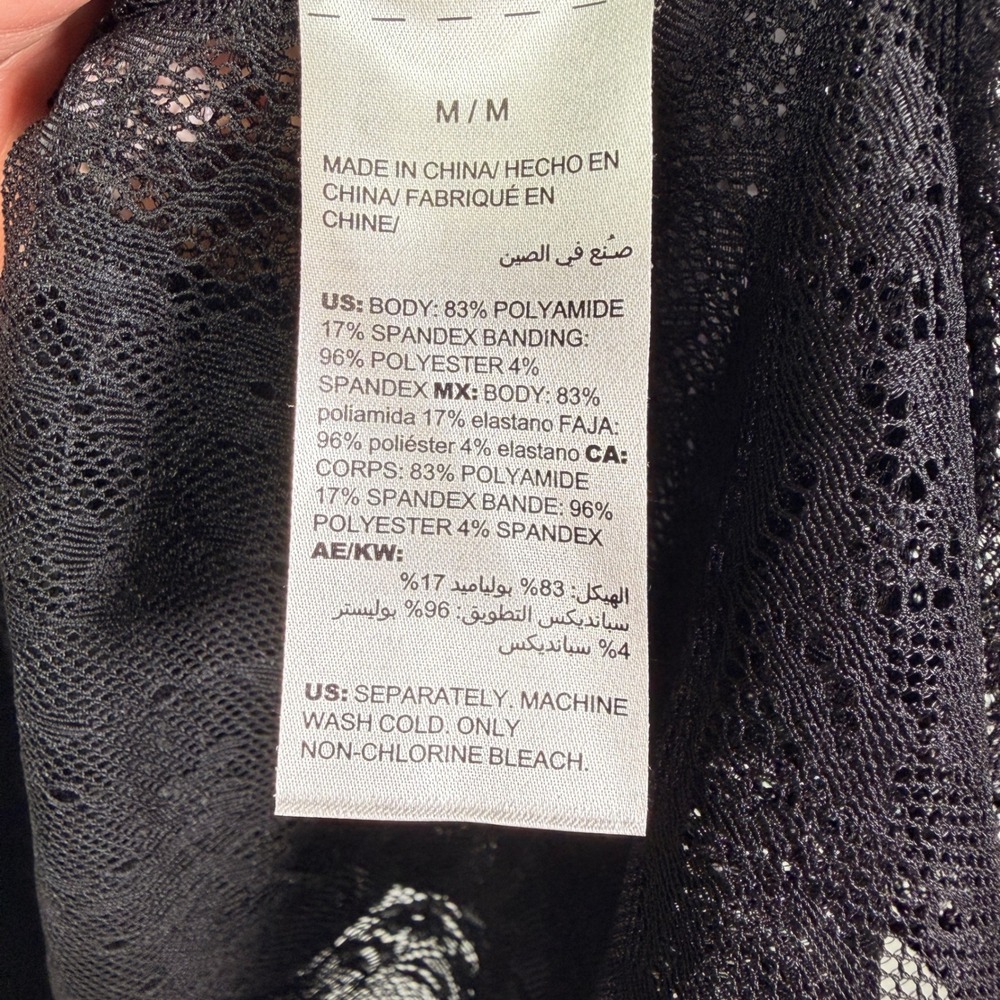Soma Black Floral Lace Robe Satin Trim Sheer Belted Wrap Kimono Lingerie Medium - Picture 7 of 9
